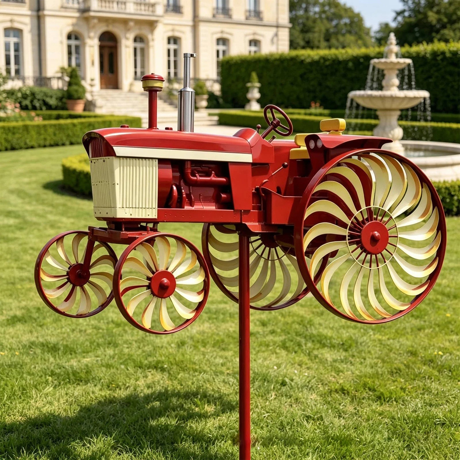 Outdoor Tractor Wind Spinner Rotating Wheels Decorative Windmill