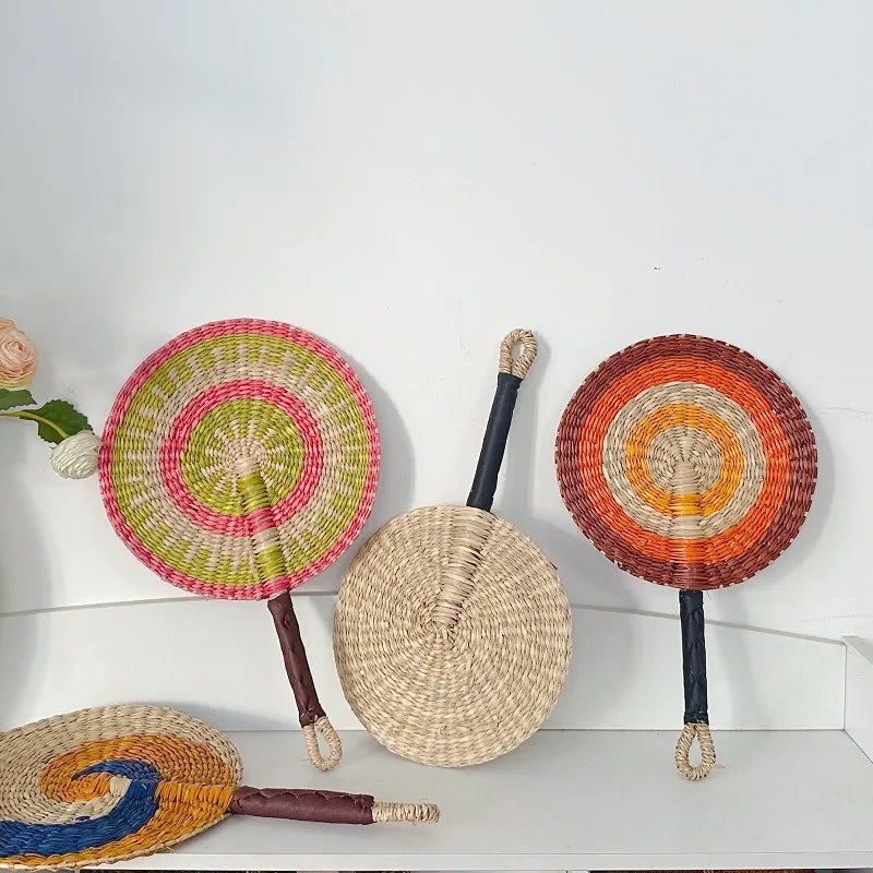 Handwoven Straw Fan – Boho Wall Decor & Summer Hand Fan Decorative Straw Fan Zpaxo