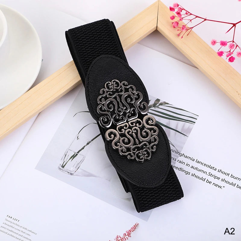 Korean Fashion Ladies Decorated Elastic Wide Belt Buckle Dress Zpaxo A2