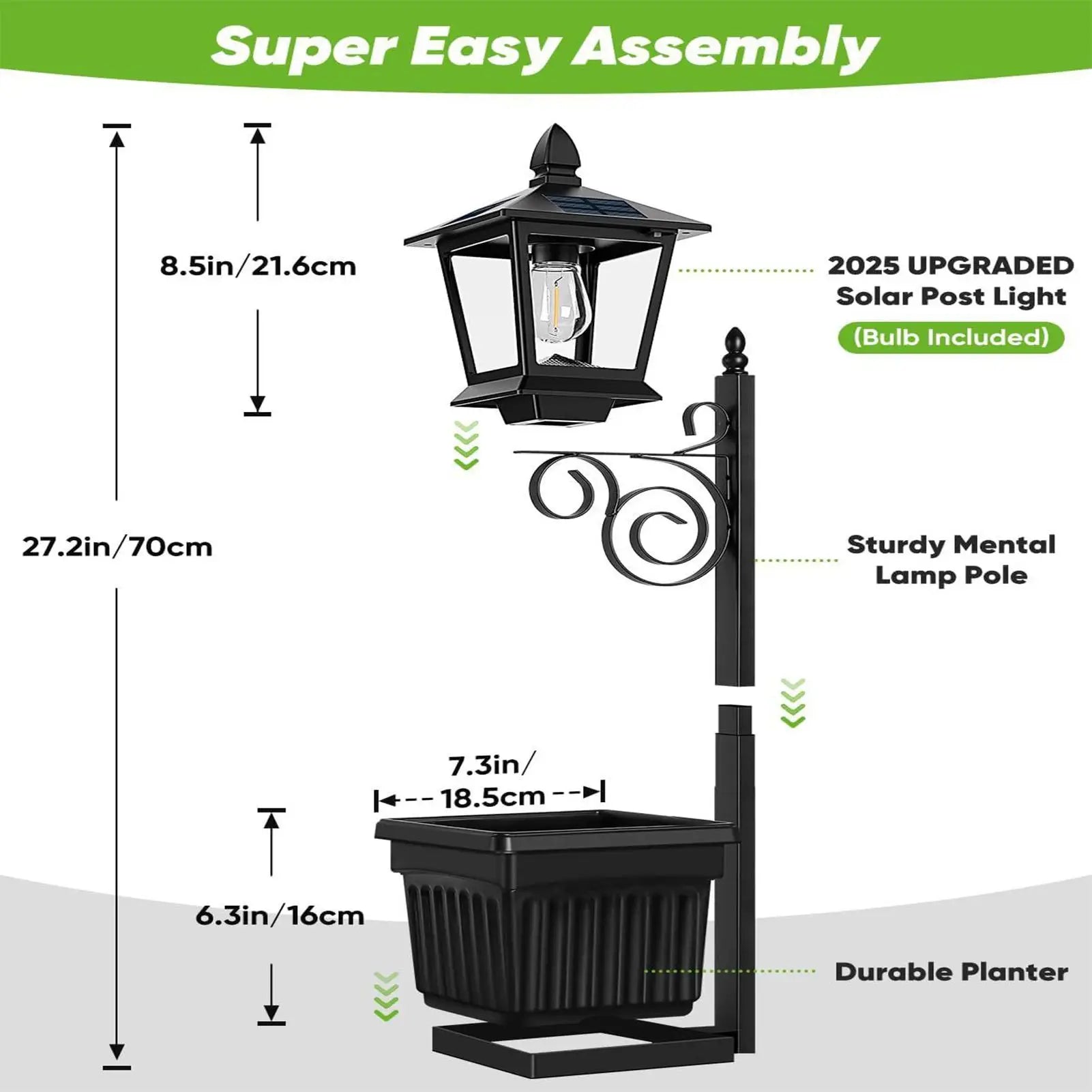 Outdoor Solar Planter Light Auto On/off Sensor Wall-Mounted Solar Garden Light for Outside Front Door Yard (No Flowers Included) Zpaxo