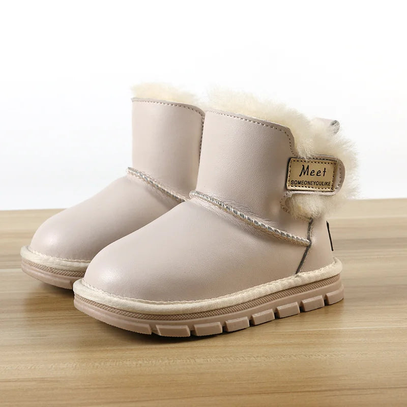 Winter Children's Bright Leather Snow Boots Thickened Sheepskin Fur Zpaxo Beige 26(insole 17cm) China Mainland
