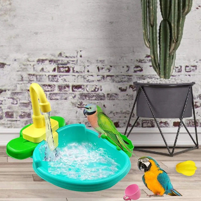 Parrot Automatic Shower Pet Bird Bath Cage Basin Bowl Birds