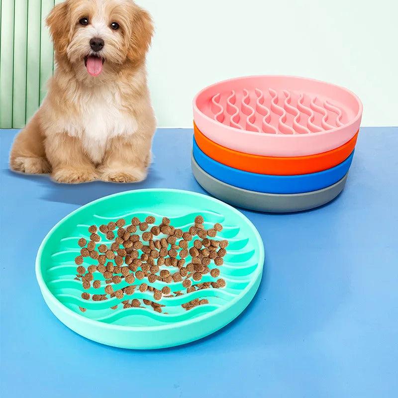 Silicone Pet Cat Dog Slow Food Bowl Fat Help Healthy Round