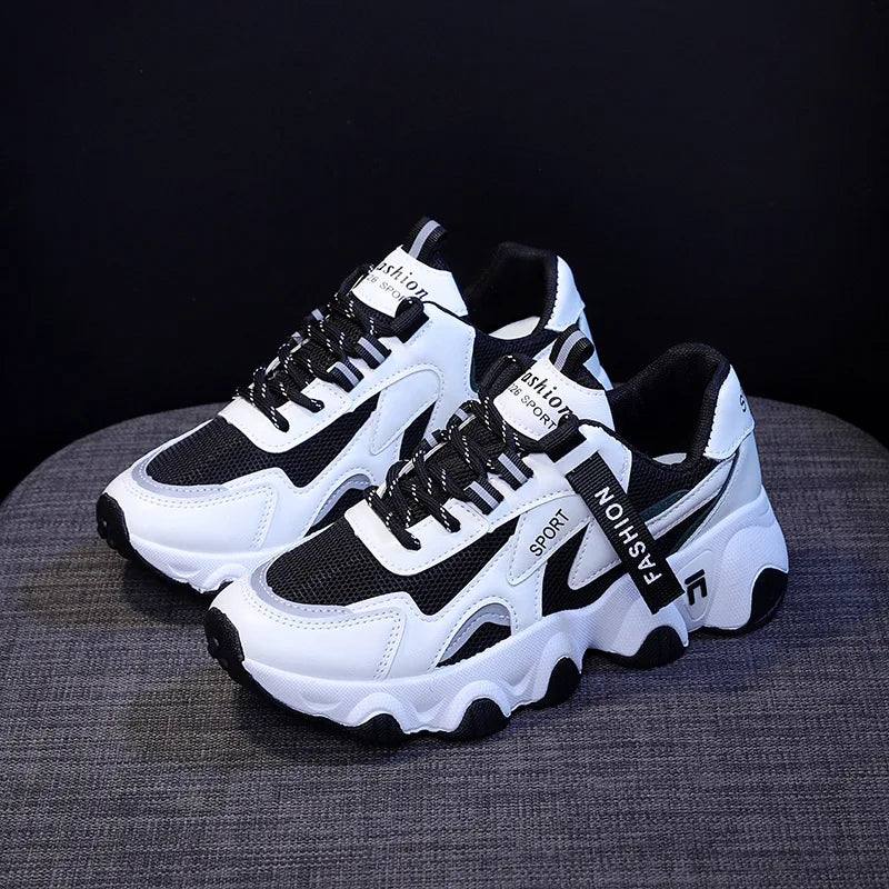 CINESSD 2023 Trendy Mesh Platform Sneakers Leather Shoes Breathable Zpaxo