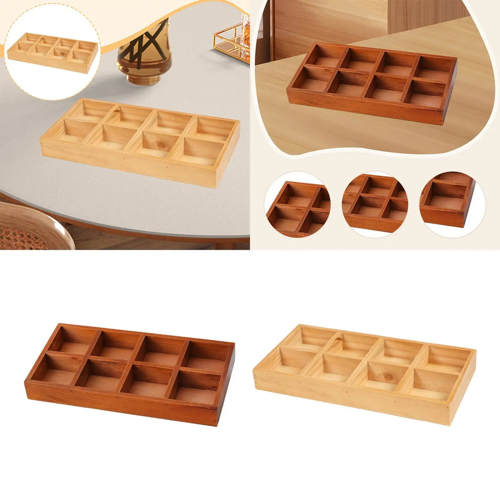 8-Grid Wooden Divided Storage Box – Jewelry & Flowerpot Tray Wooden Storage Organizer Zpaxo