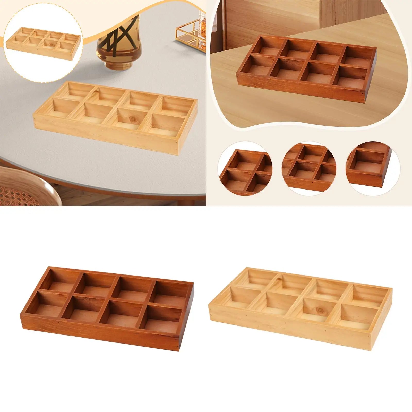8-Grid Wooden Divided Storage Box – Jewelry & Flowerpot Tray Wooden Storage Organizer Zpaxo