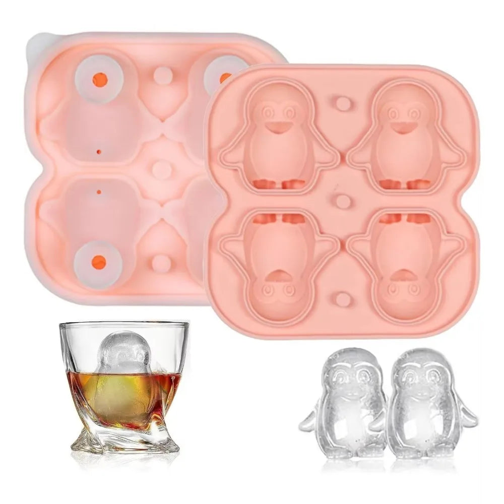 Penguin Ice Cube Mold Large Thick Silicone Whiskey Fun Shape Suitable Zpaxo Pink