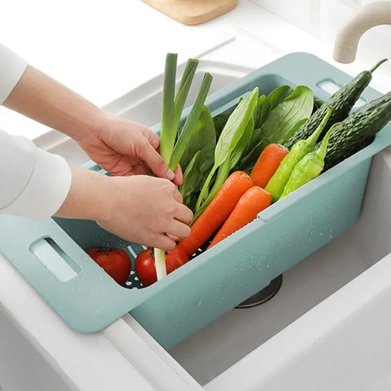 Over Sink Retractable Colander Strainer Basket Wash Vegetables Fruits