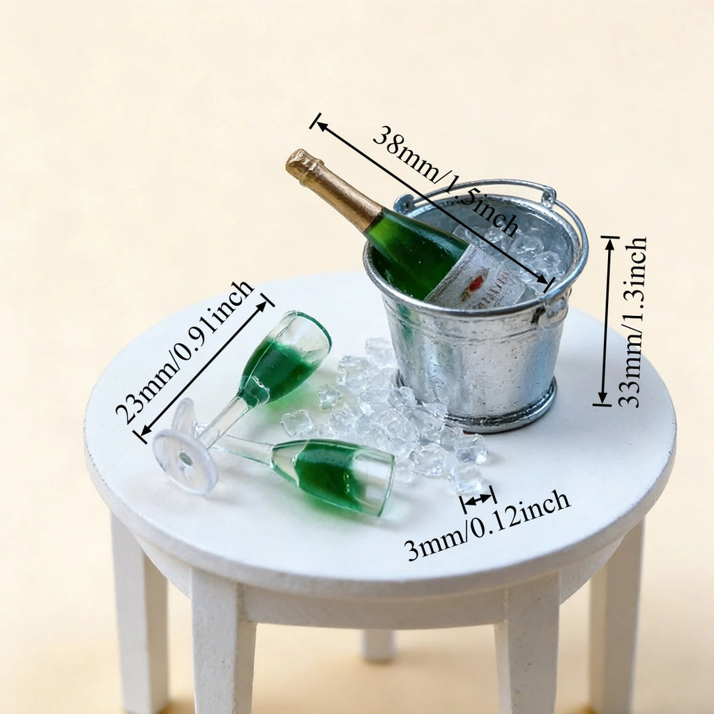 1:12 Miniature Champagne Set – Resin Bottle, Glass & Ice Bucket