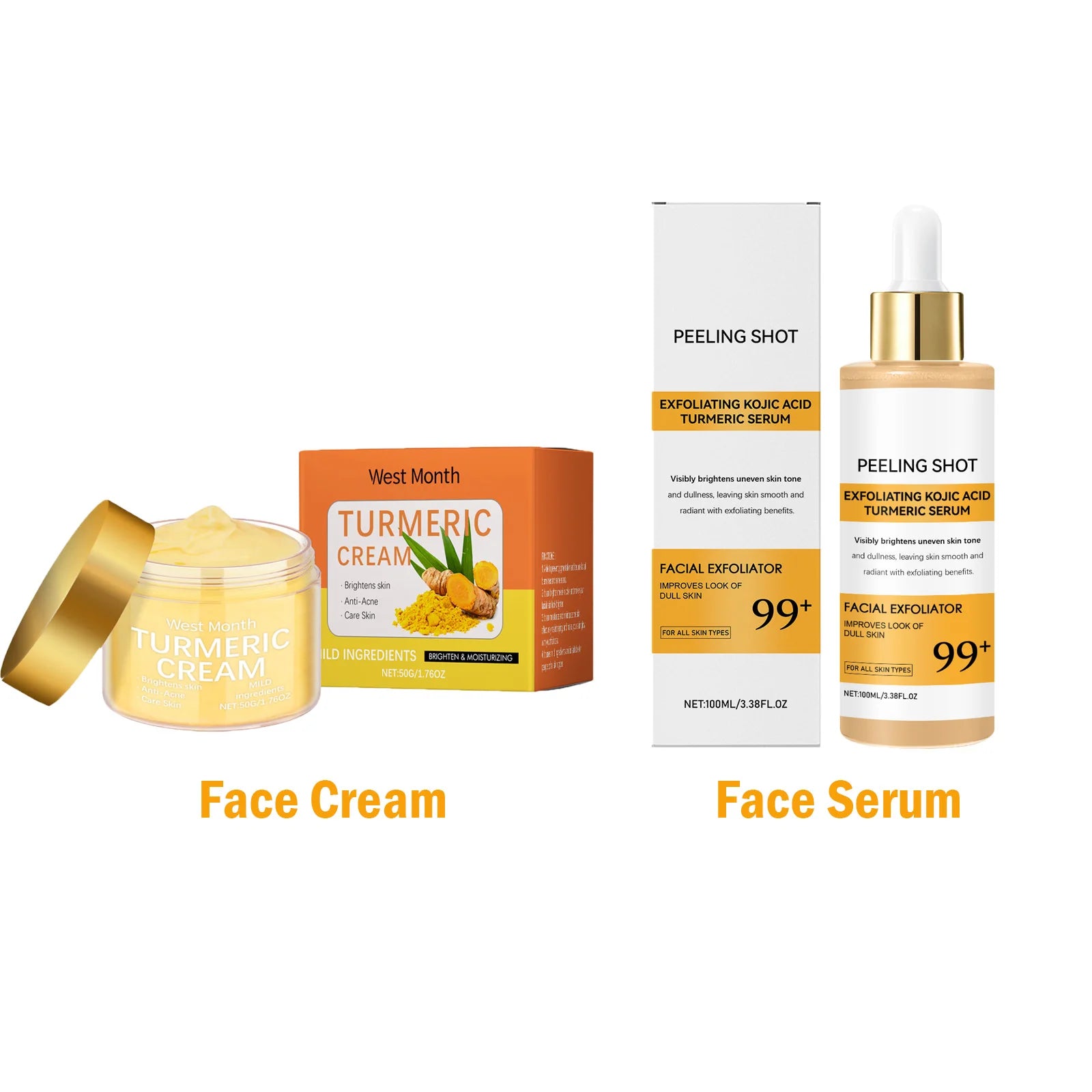 Turmeric Brightening Skincare Set – Serum & Cream for Dark Spots Brightening Skincare Set Zpaxo 2 IN 1