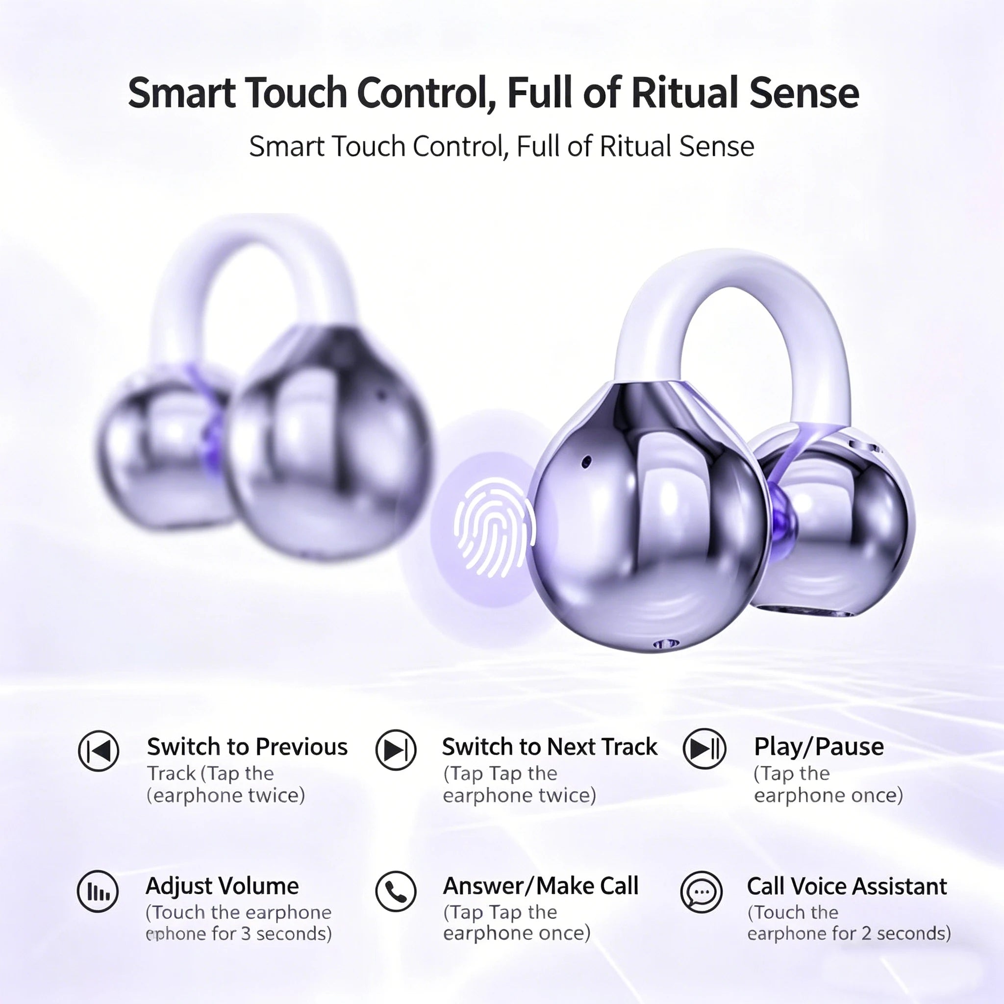 Wireless Earphone Clip on Earbuds Open Ear Wireless Bluetooth 6.0 Headphone 30H Playtime Comfortable For Fitness Waterproof IPX4 Zpaxo