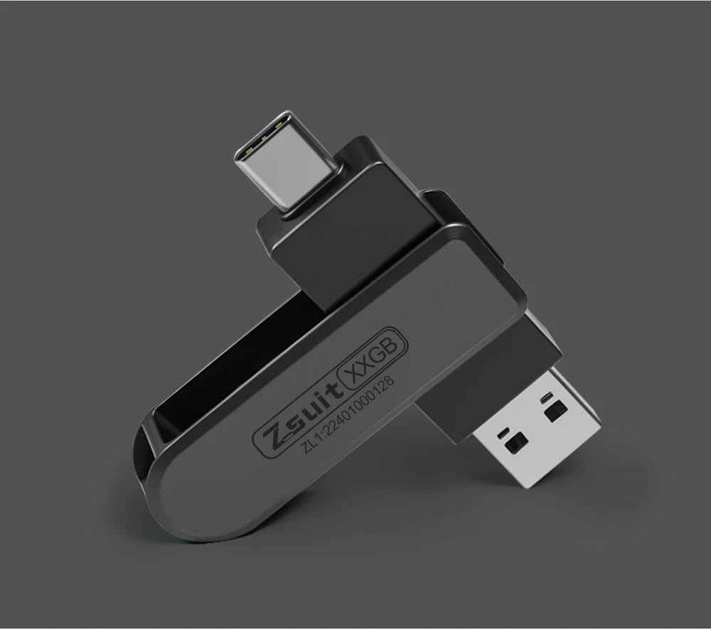 Zsuit USB Flash Drives Rotate USB-C Pendrive 64GB 128GB USB3.0 Type-C Pen Drives 2in 1 U Disk for iPhone Laptops Memory Stick Zpaxo