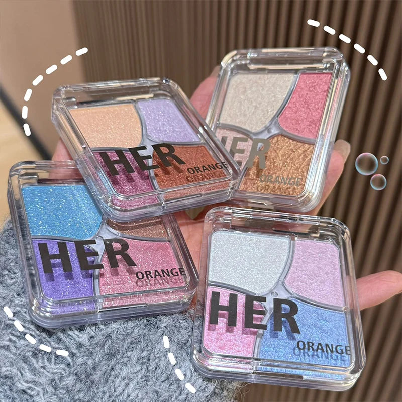 4Color Pearly Glitter Shimmer Smooth Eyeshadow Cream Mashed Potato Face Highlighter Palette Lasting Sparkling Highlighter Makeup Zpaxo