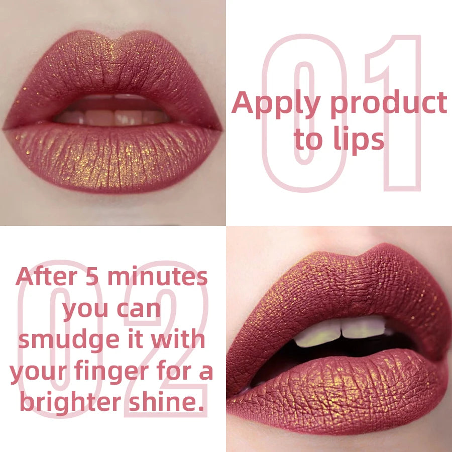 14 Colors Glitter Metallic Lip Glaze Shiny Long Lasting Gloss