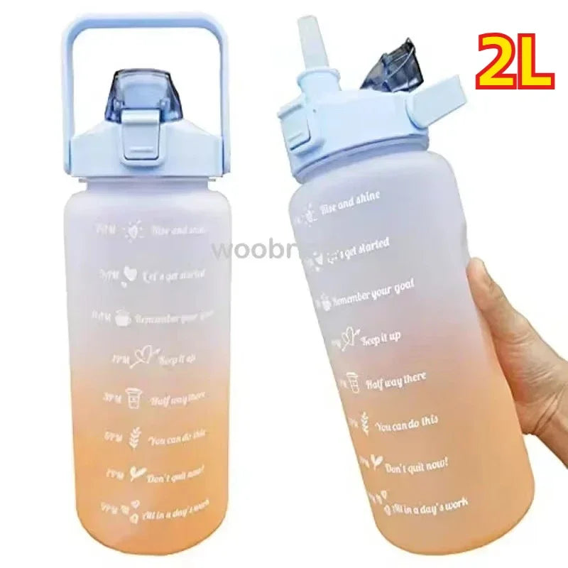 1-3PCS Sports Water Bottle for Running Drinking Bottle 2L Motivational with Time Marker Stickers Portable Reusable Plastic Cups Zpaxo 2pcs-2L-blue orange Select style