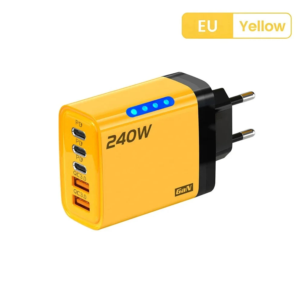 240W USB-C Fast Wall Charger – Travel Adapter EU/US Plug USB-C Wall Charger Zpaxo EU Yellow