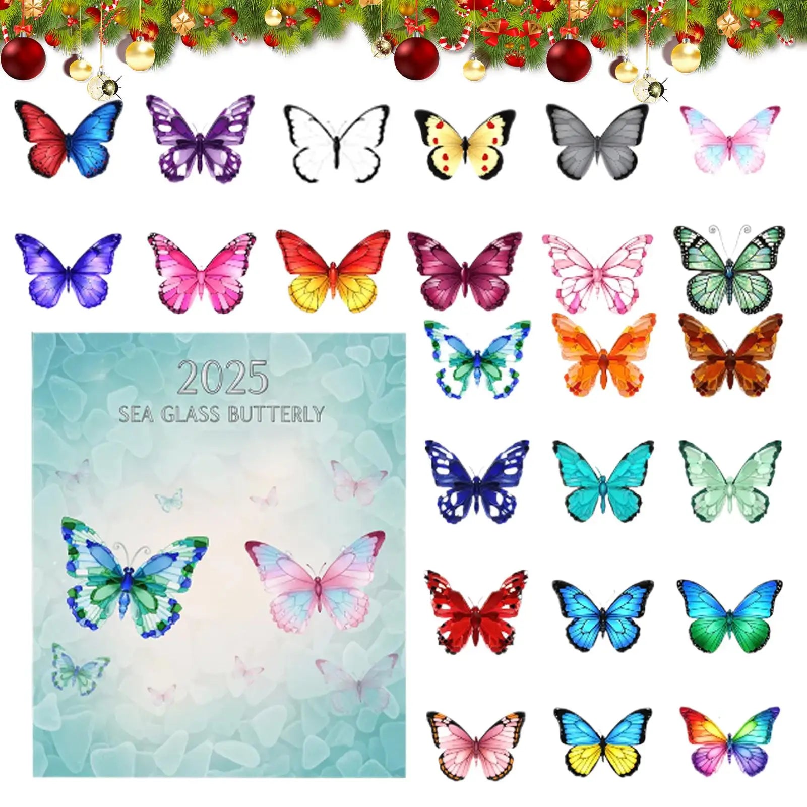 2025 Christmas Countdown Ornament 2D Acrylic 24-Day Butterfly Advent