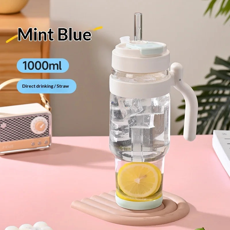 2026 New 1000ml Cross Border Popular Large Capacity Flower Tea Cup, Straw Glass Cup, High Borosilicate Car Ice Cream Cup Zpaxo