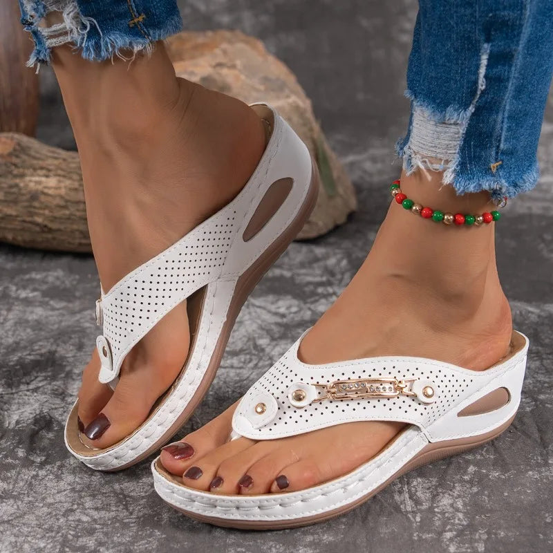 Women's Fish Mouth Clip-toe Comfortable Vintage Wedge Heel Slippers Zpaxo