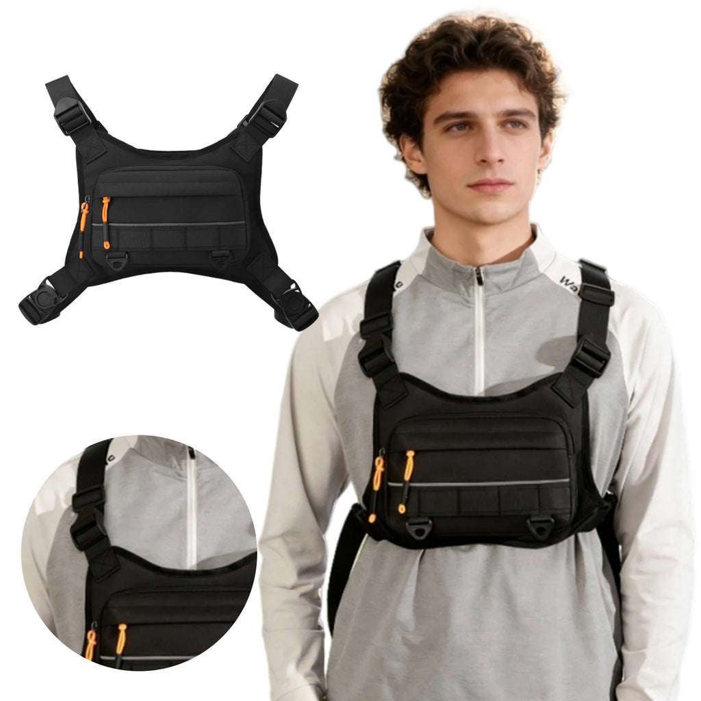 Sports Hiking Chest Bag Reflective Strips Water-resistant Waist Front