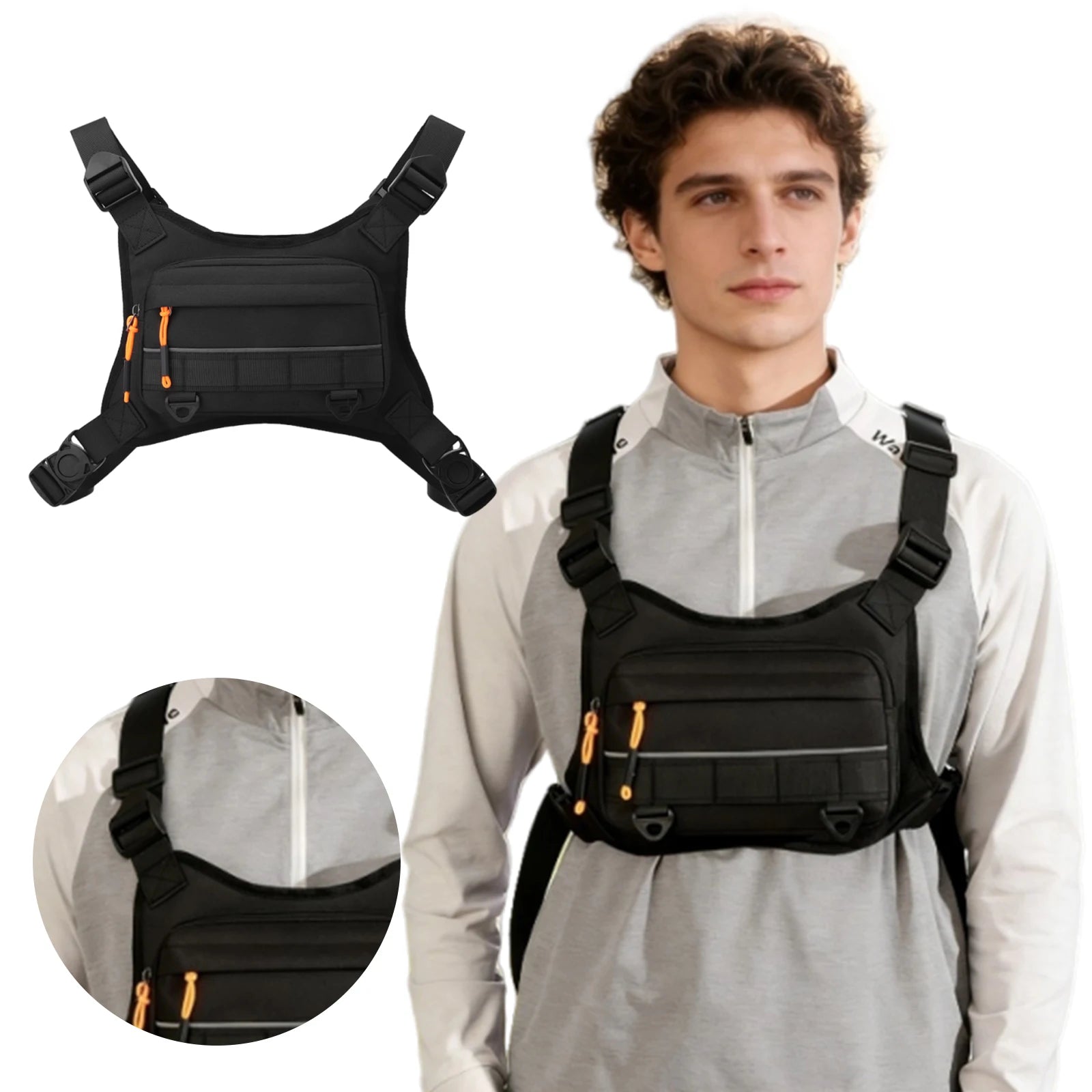 Sports Hiking Chest Bag Reflective Strips Water-resistant Waist Front