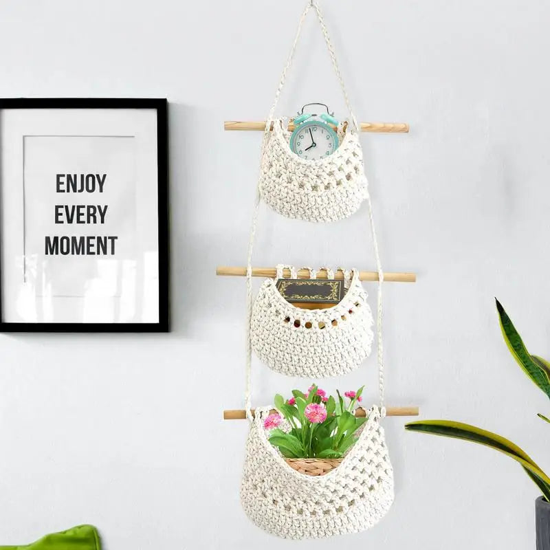 3 Tier Fruit Hanging Basket Bohemian Decor For Home Kitchen Woven Vegetable and Fruit Net Bag Multi-functional Storage Net Bag Zpaxo