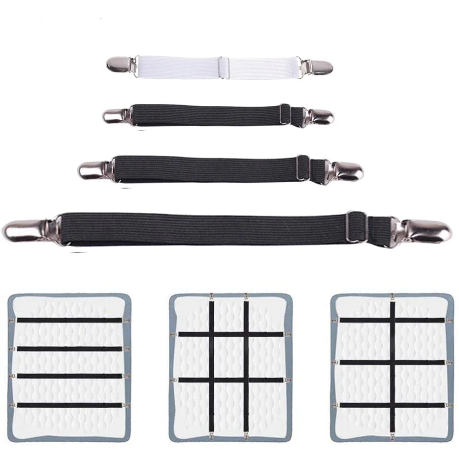 4pcs/set Elastic Bed Sheet Strip Fastener Bed Sheet Grippers Belt Adjustable Mattress Cover Blankets Holder Bed Sheet Set Zpaxo