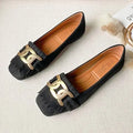 Flat Shoes Woman Retro Tassels Square Shallow Single Shoes for Women 2023 New Metal Buckle Flat Loafers Women Big Size 45 45 46 Zpaxo Black 34