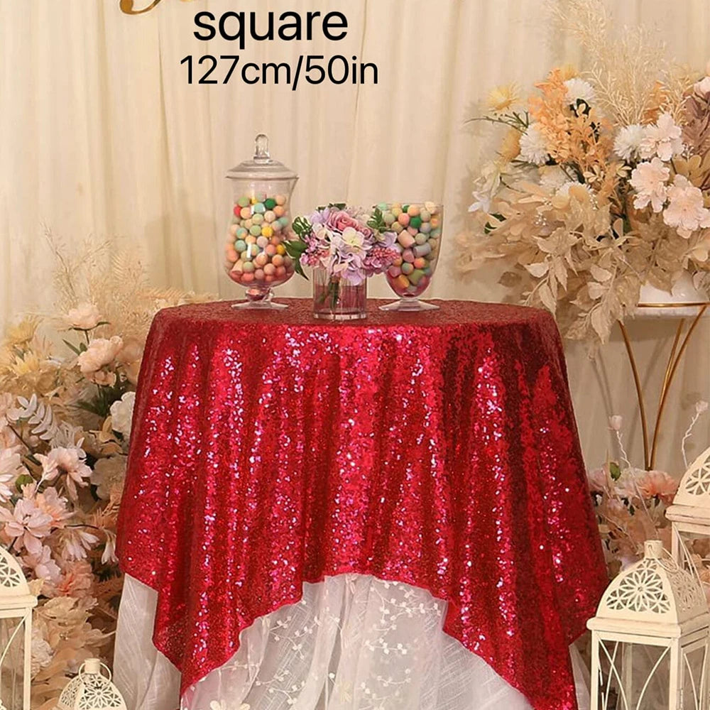 Sequin Tablecloth 50x50 Inch Shiny Square Table Overlays for Wedding Banquet Birthday Party Decor Black Red Zpaxo Red