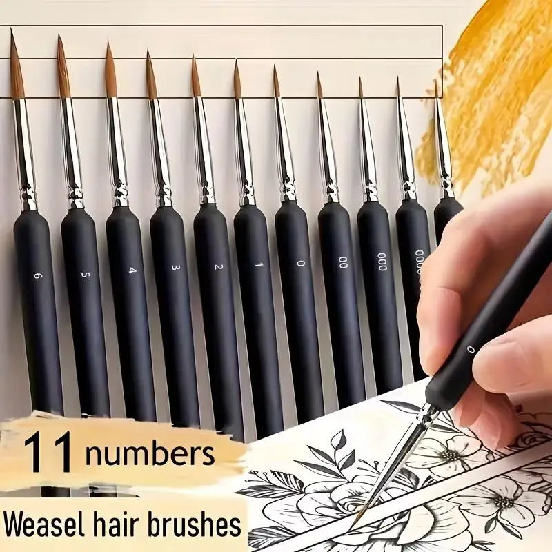 11 Micro Brushes: Durable Small Yellow Wolf for Acrylic, Oil, Watercolor, Nail, Model Art Zpaxo 11pcs
