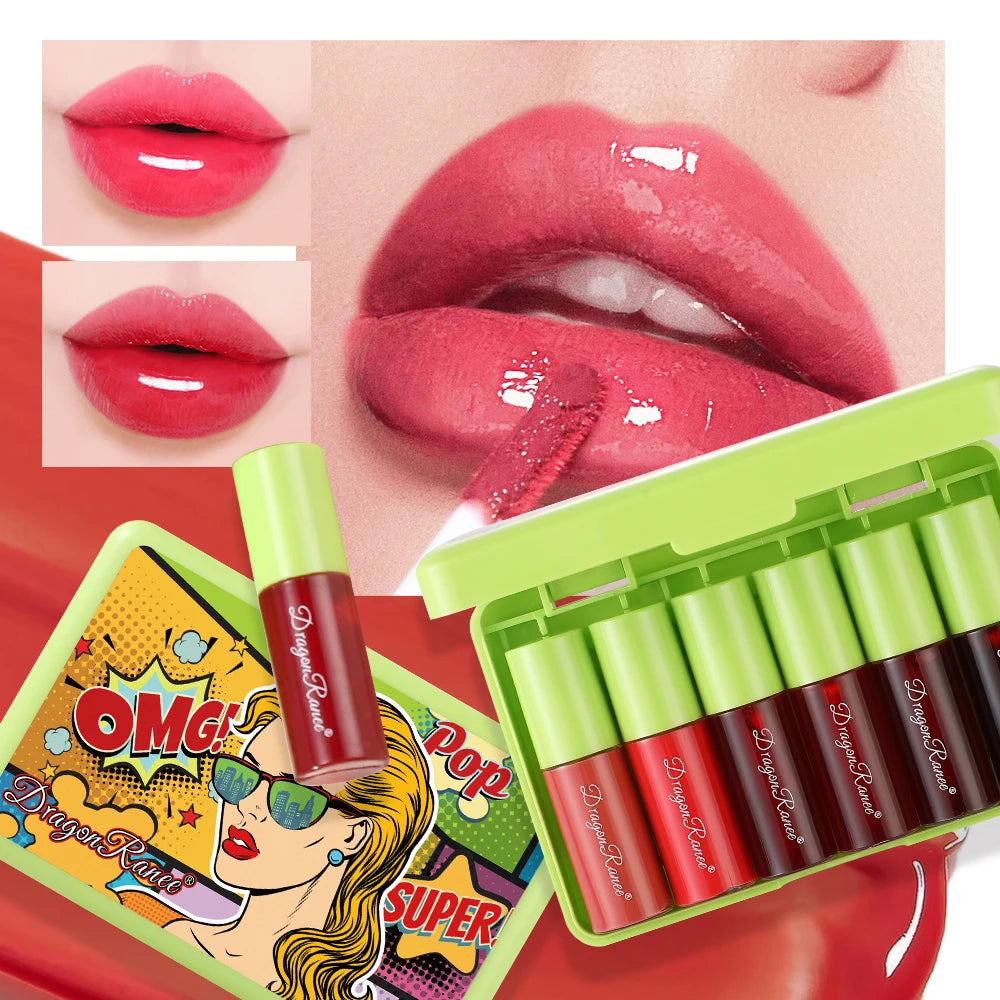 6-Piece Lipstick Set, Easy to Apply, Non-Stick, Moisturizing Lip Gloss in Red, Brown, Pink, Base Lip Gloss, Holiday Makeup, Performance, Gift Lip Gloss Set Zpaxo