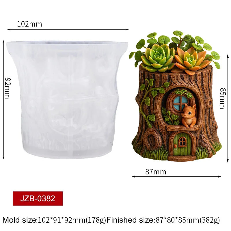 3D Animal Succulent Planter Pot Silicone Mold Squirrel Dog Cat Bear Owl Octopus Cement Flower Pot Candle Holder Pen Holder Mold Zpaxo Squirrel Tree