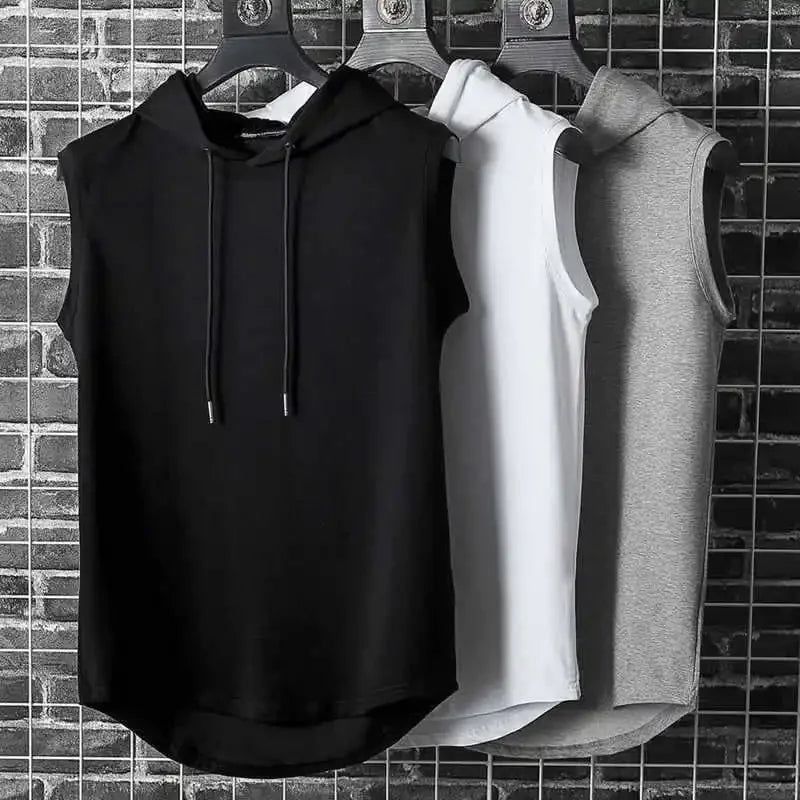 Men's Hooded Tank Top – Solid Color Sleeveless Hip Hop Vest