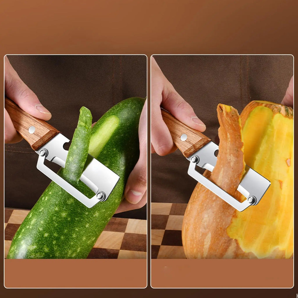 Kitchen Peeler Stainless Steel Multi-Function Kitchen-Specific Peeler for Slicing Fruit and Vegetables with Wooden/ Steel Handle Zpaxo