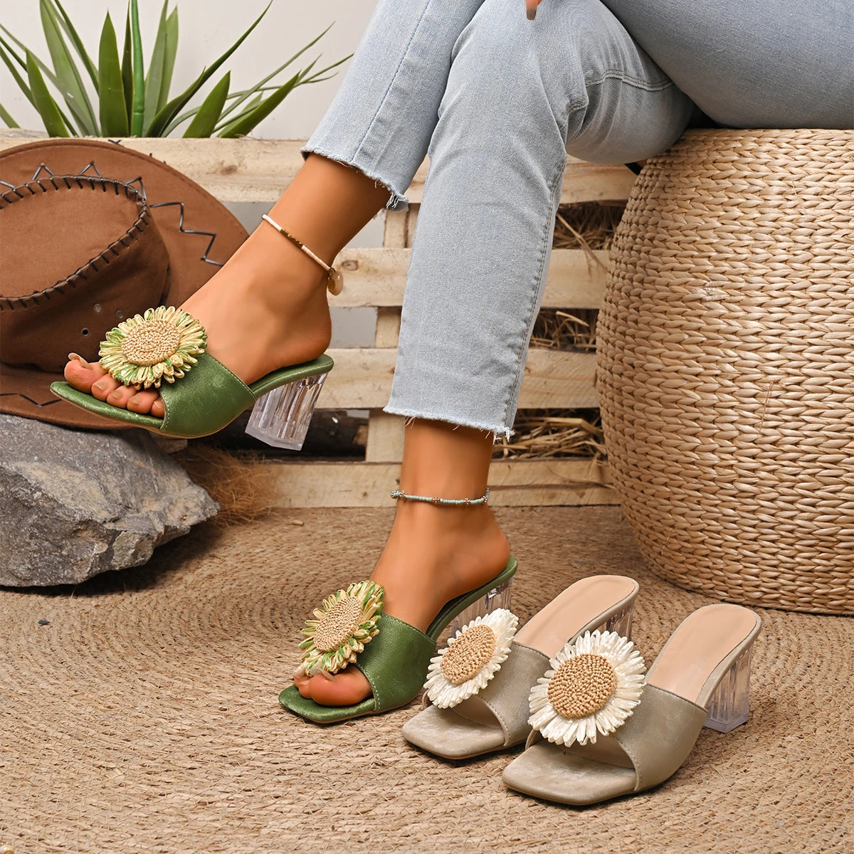 Women Sandals 2025 New Colorful Rhinestone High Heel Leather Shoes Women Handmade Crystal Flower Embellishment Sandals Women Zpaxo