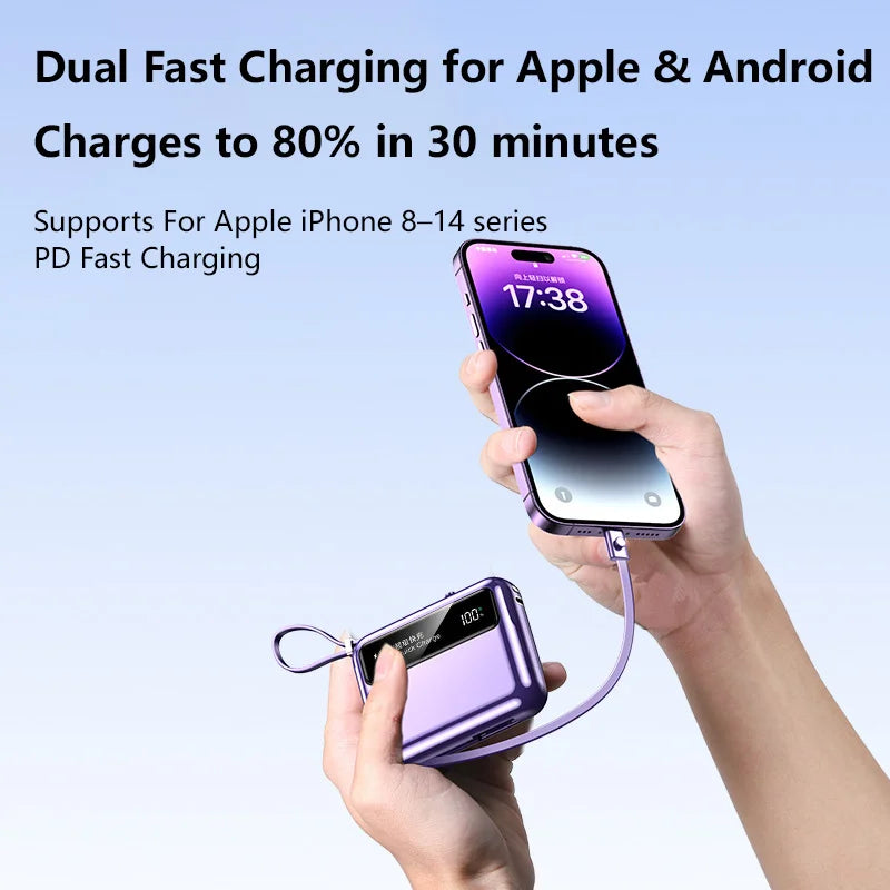 Lenovo 50000mAh 66W Power Bank Built-In Dual USB-C Cable Fast Charge Digital Display Power Bank For iPhone Samsung Zpaxo