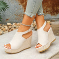 Women Wedges Sandals Peep Toe Heeled Summer Ankle Straps Platform Zpaxo Beige 40