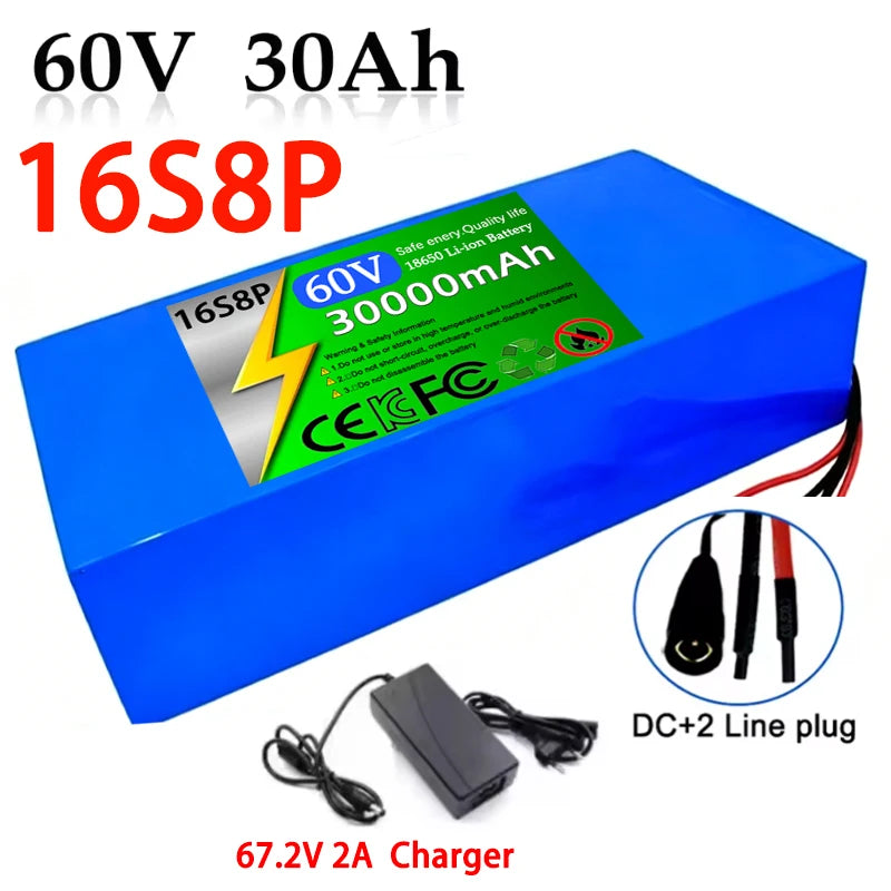 16S8P Brand New 60V 30Ah 18650 Lithium Battery Pack 500-2000W High Power Built-in BMS Scooter Motorcycle Rechargeable Battery Zpaxo DC-2Line