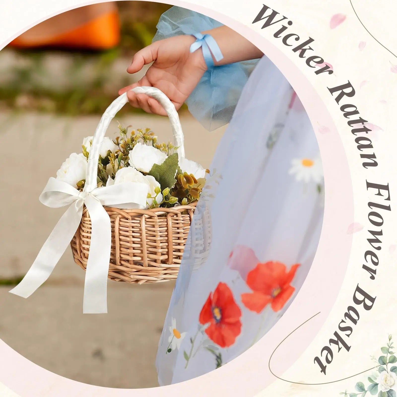 Handwoven Rattan Wedding Basket Detachable Liner Multi-functional