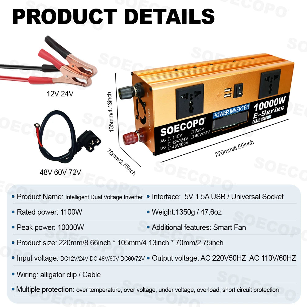 Industrial 10000W Inverter Dualvoltage 12V24V48V60V72V 110V 220V AC