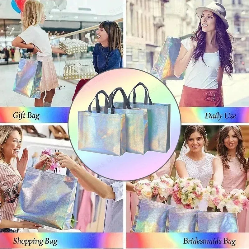 Iridescent Gift Bags with Handles – Shimmer Tote 5/10/15 PCS