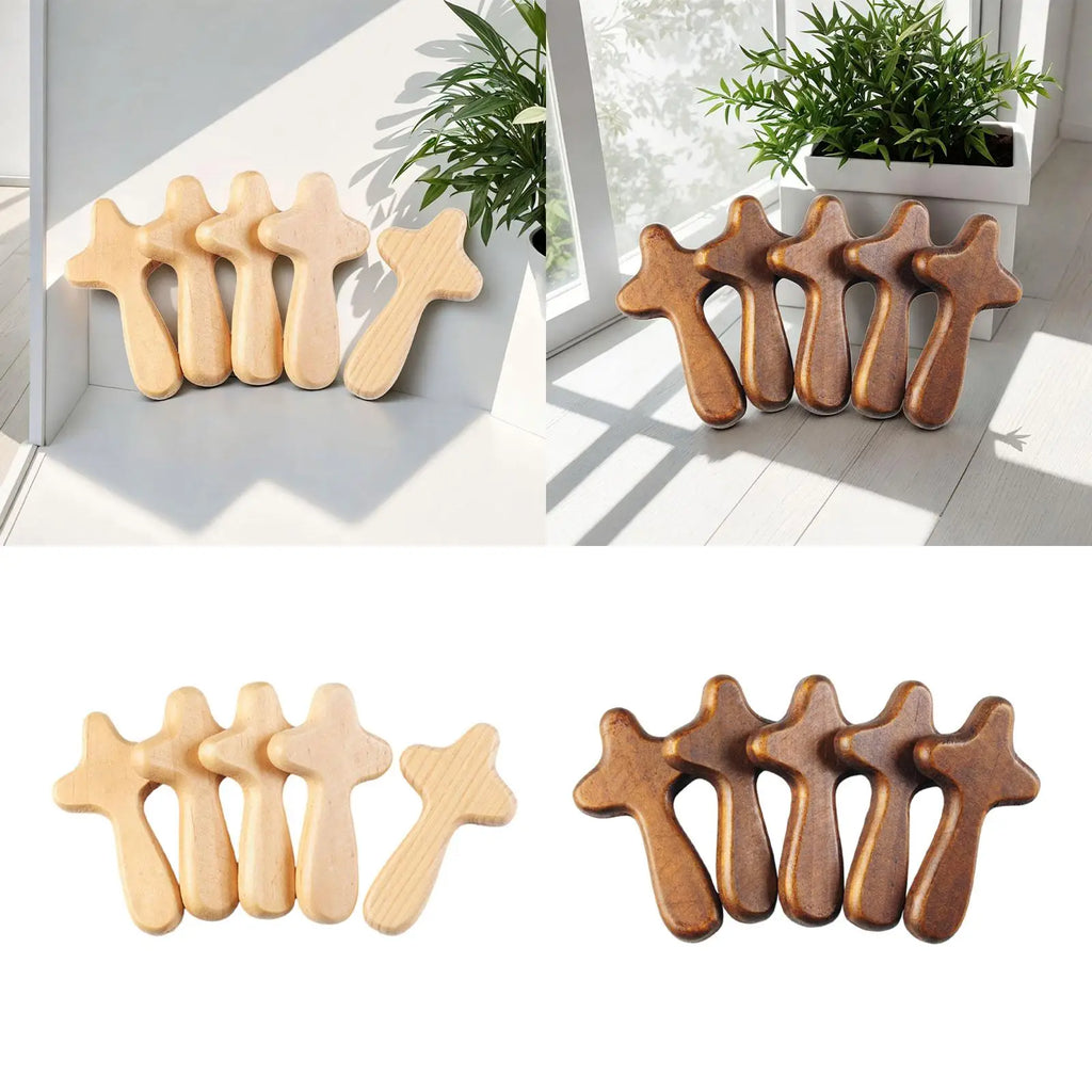 5Pcs Wooden Holding Cross Colleague Comfort Small Decoration Family Religious Person Hand Held Prayer Cross Pinewood Wood Cross Zpaxo