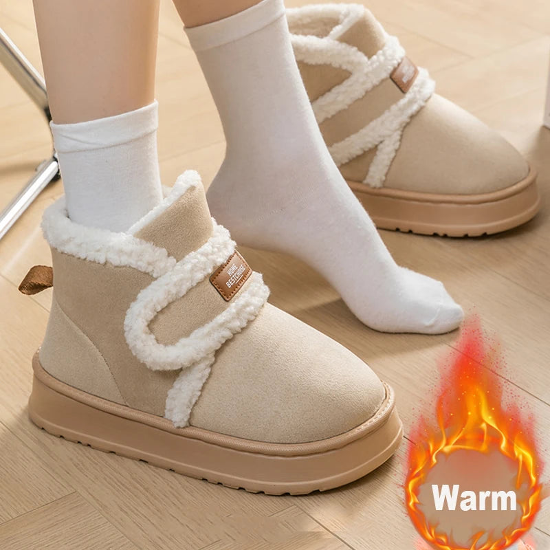 Thick Soled Snow Boots Women Fluffy Plush Faux Fur Soft Slippers
