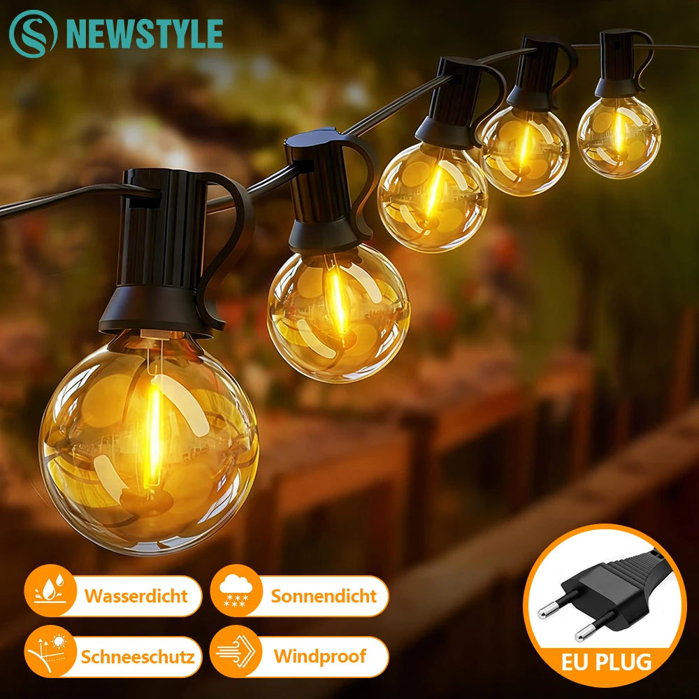 Outdoor String Lights G40 LED Patio Lights EU Plug Edison Bulbs Waterproof Hanging Light for Backyard Party Wedding Camping Lamp Zpaxo