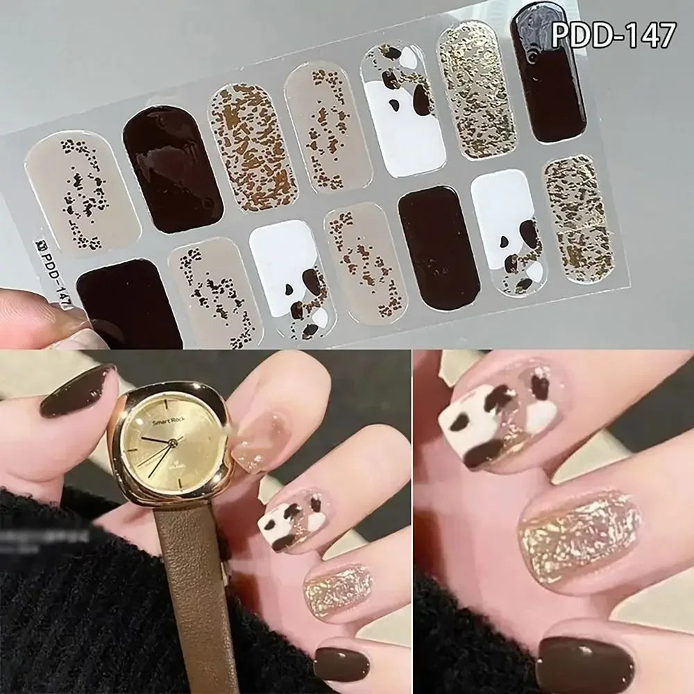 14Strips Gel Nail Stickers Full Cover Floristic Art Semi Cured Polish