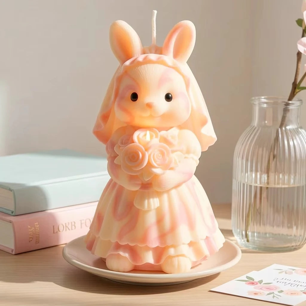 Angel Wing Rabbit Silicone Candle Mold Bride Rabbit Wings Bunny with Flower Aroma Soap Craft Ornament Mold forWedding Valentine' Zpaxo