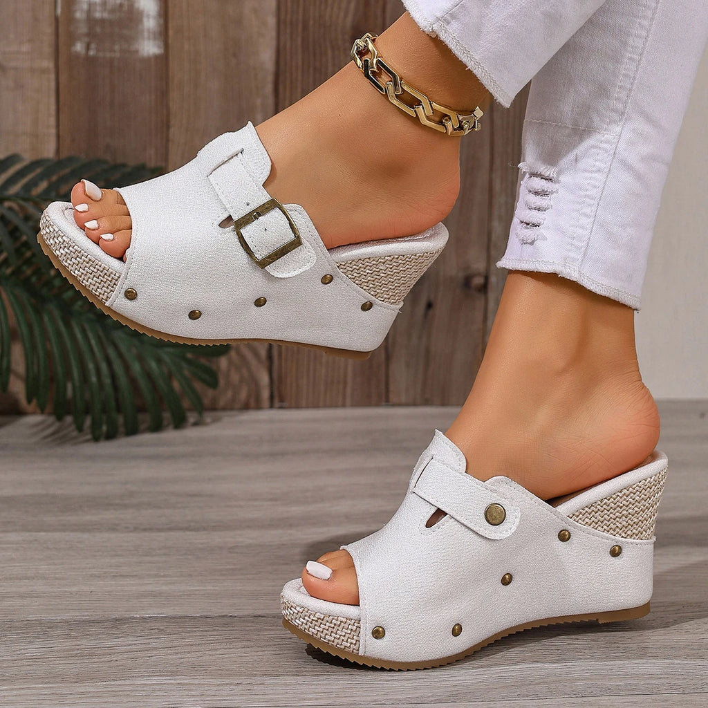 2026 Women Sandals Trend Retro Peep Toe Wedges Shoes Roman Open Zpaxo WHITE 39
