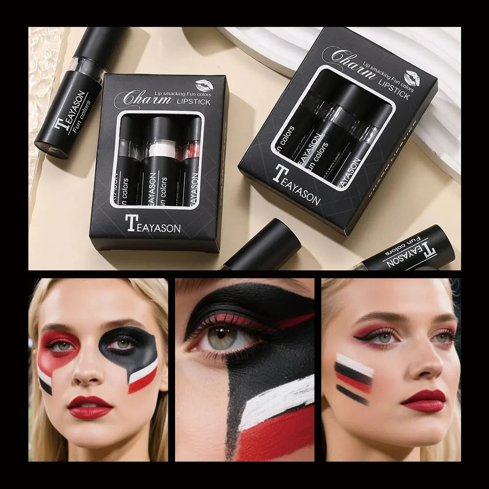 Three-Piece Lipstick Set, Velvet Matte, Brightening Lipstick, Long-Lasting, Non-Drying, Black, White, Red, Waterproof, Sweat-Proof, European and American Style Lipstick Set Zpaxo