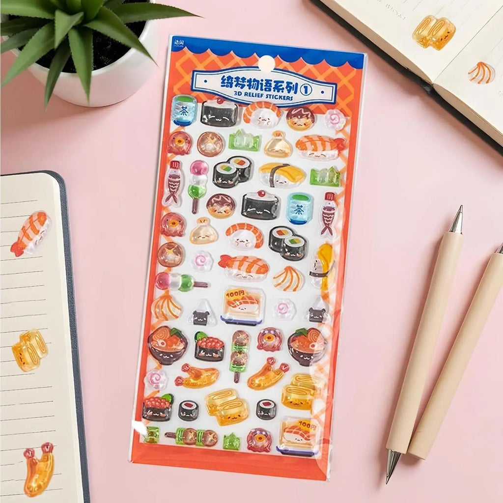3D Stickers for Kids Foods Theme Sushi Decals 3D Puff Sticker for Laptops Phone Case Party Birthday Classroom Reward Prizes Zpaxo