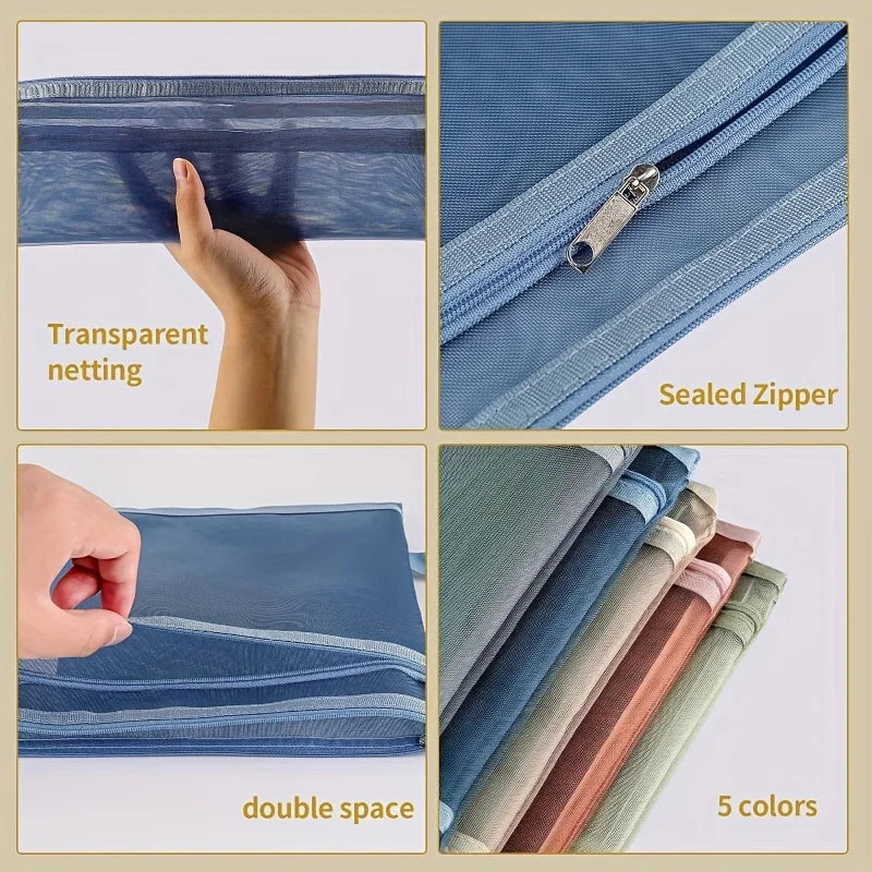 Mesh Nylon Zipper Storage Bags Colorful Double-layer Organizer Kids'
